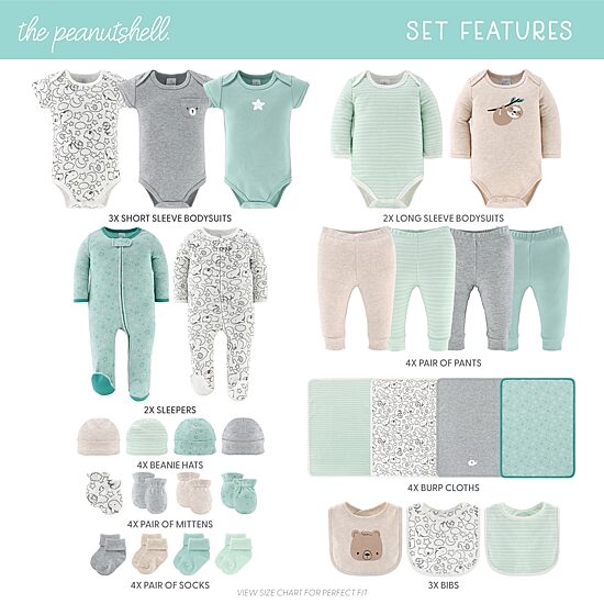 The Peanutshell 0-3 Month Baby Unisex Knit 30-pc. Baby Clothing Set