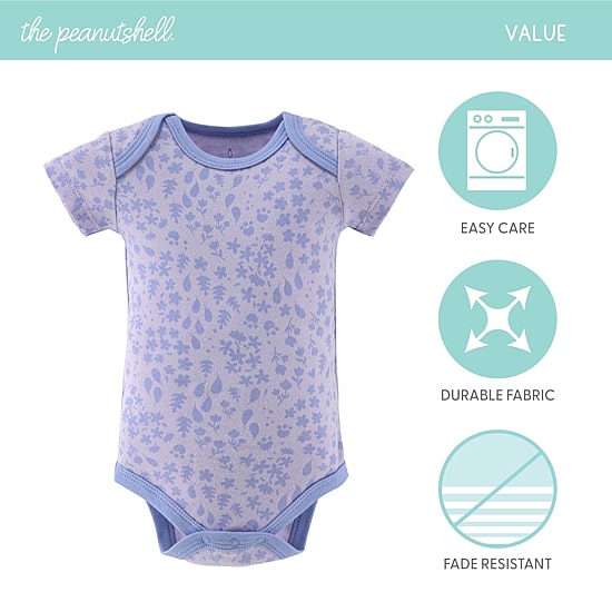 The Peanutshell Dino Girl Baby Girls Round Neck Short Sleeve 4-pc. Bodysuit