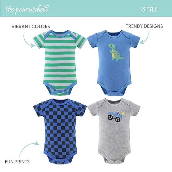 The Peanutshell Dino Truck Baby Boys Round Neck Short Sleeve 4-pc. Bodysuit