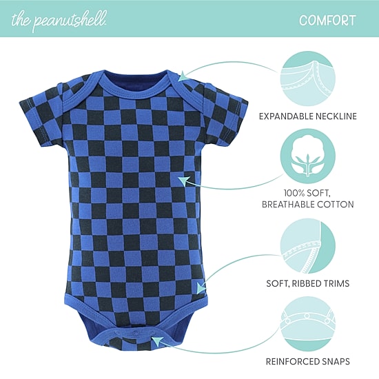 The Peanutshell Dino Truck Baby Boys Round Neck Short Sleeve 4-pc. Bodysuit