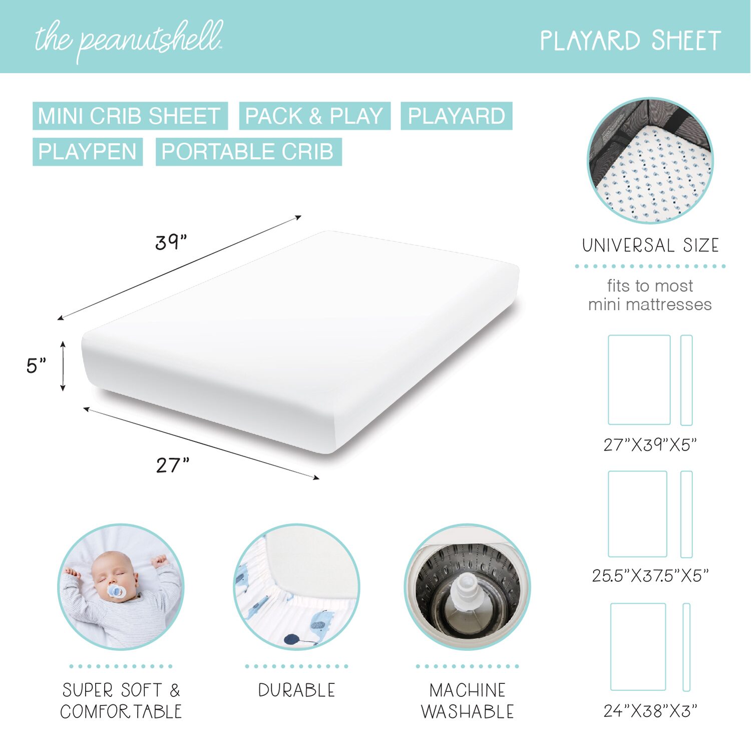 The Peanutshell Daisy Dreams 3-pc. Playard Sheet