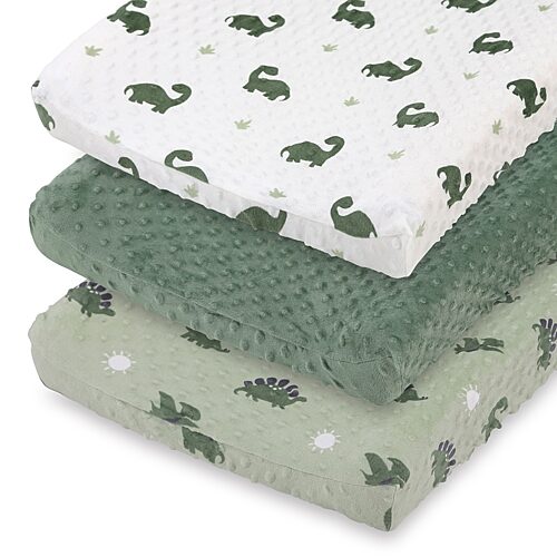 The Peanutshell Changing Pad Cover for Baby Boys, Green Dino Minky - Green