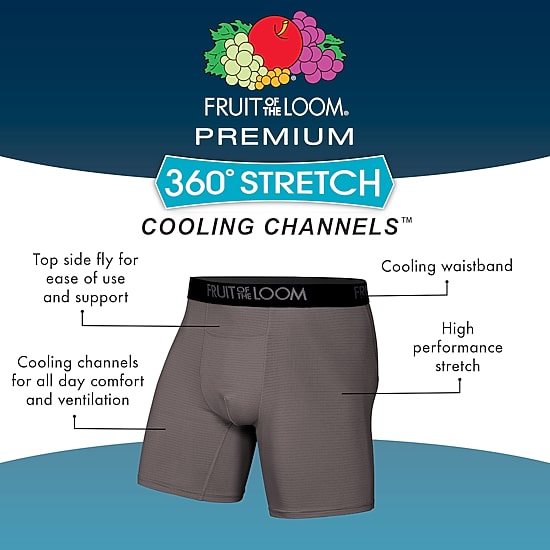 Fruit of the Loom 360 Stretch Cooling Channels Mens 4 Pack Boxer Briefs Sta4bb1j