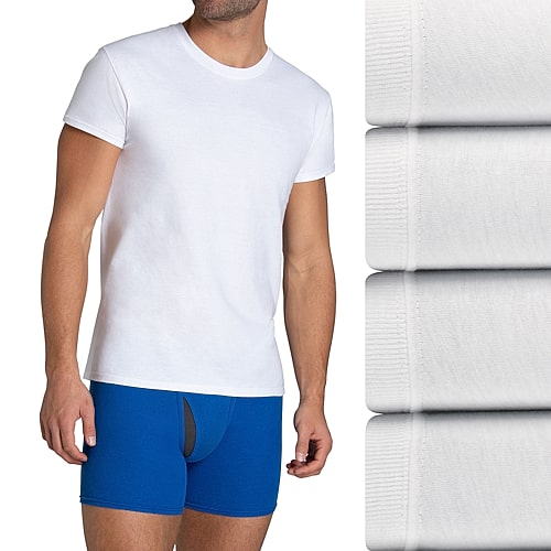 Fruit of the Loom Premium Cotton Mens 4 Pack Short Sleeve Crew Neck T-Shirt, Large, White