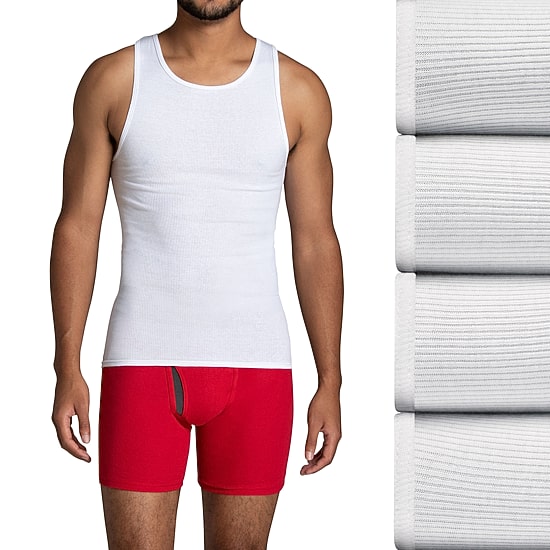 Fruit of the Loom Premium Cotton Mens Round Neck Sleeveless 4 Pack Tank