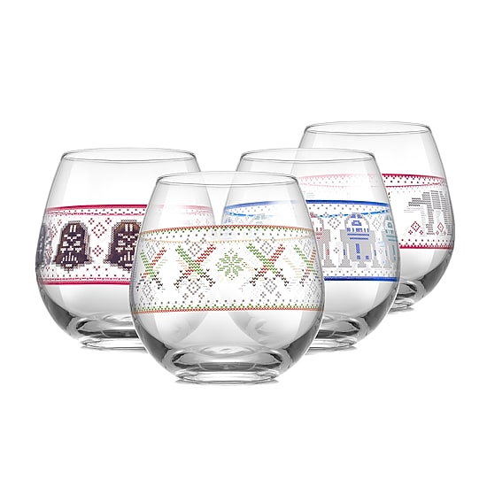 Joyjolt Star Wars Ugly Sweater Stemless Glass Drinkware Set