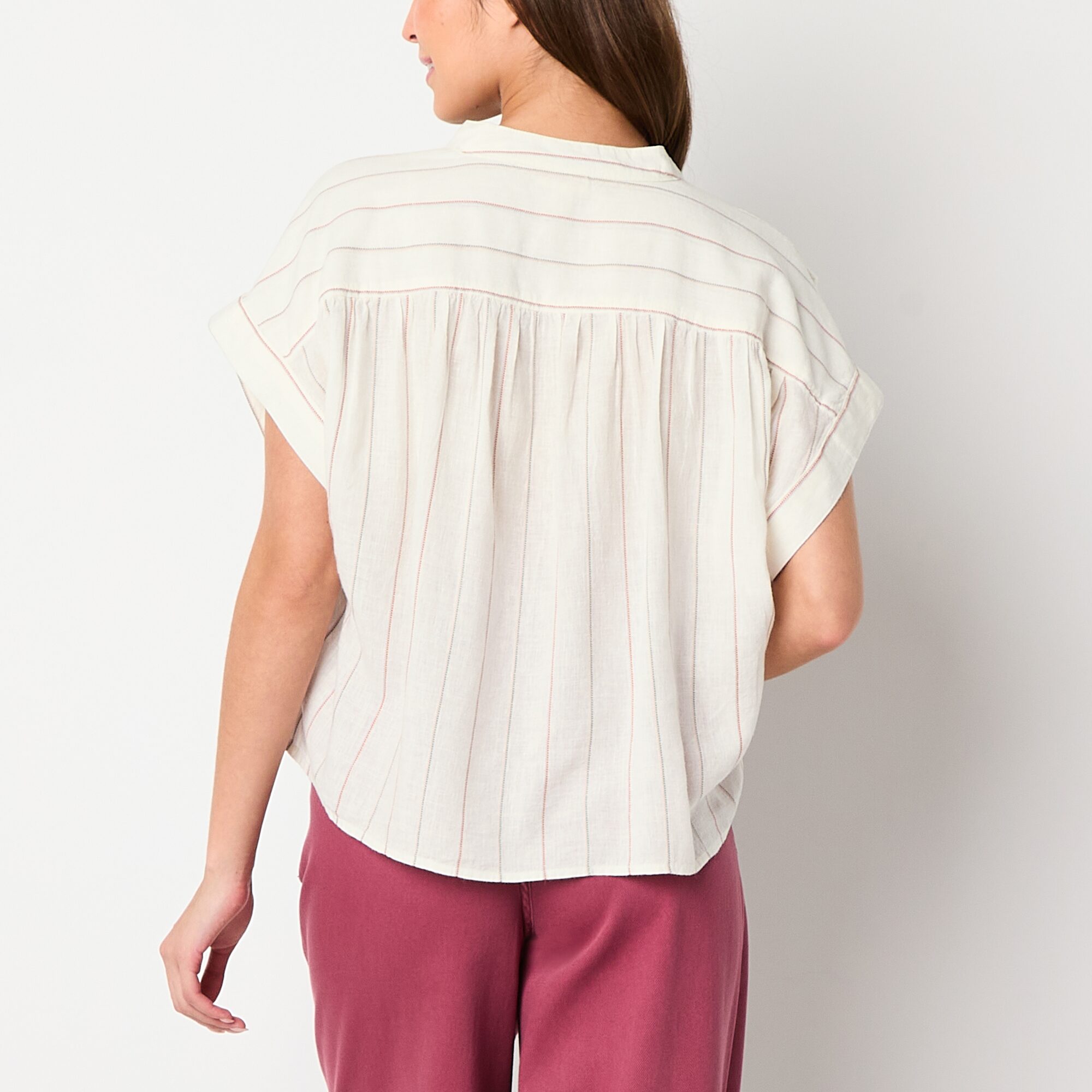 A.N.A Womens Split Crew Neck Short Sleeve Blouse