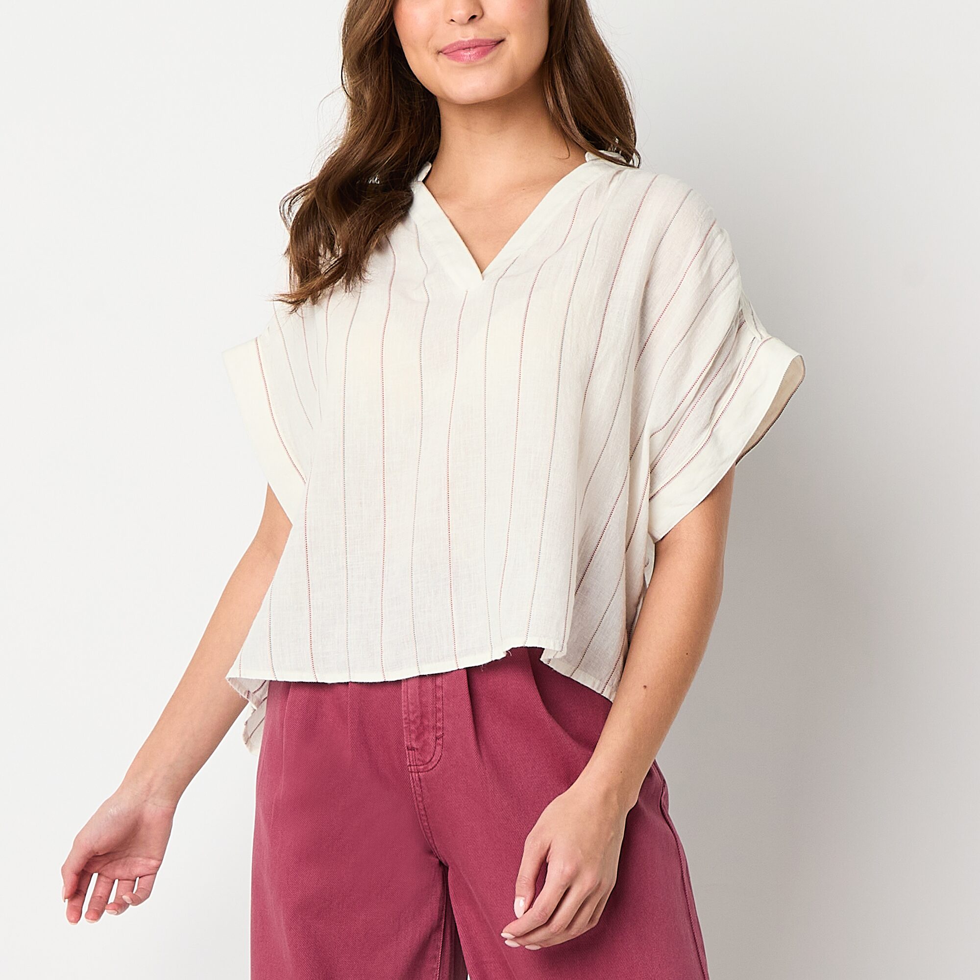 A.N.A Womens Split Crew Neck Short Sleeve Blouse