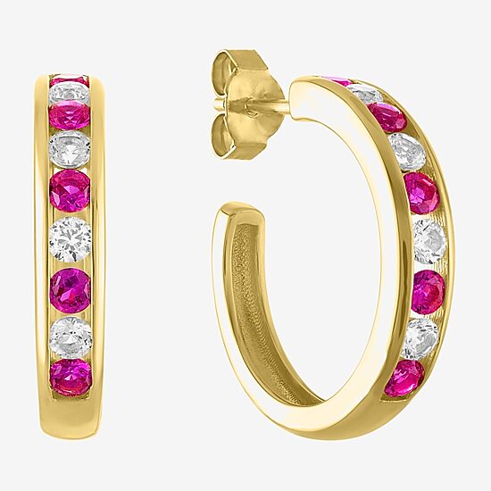 Lab Created Gemstone 14K Gold Over Silver 20mm Hoop Earrings