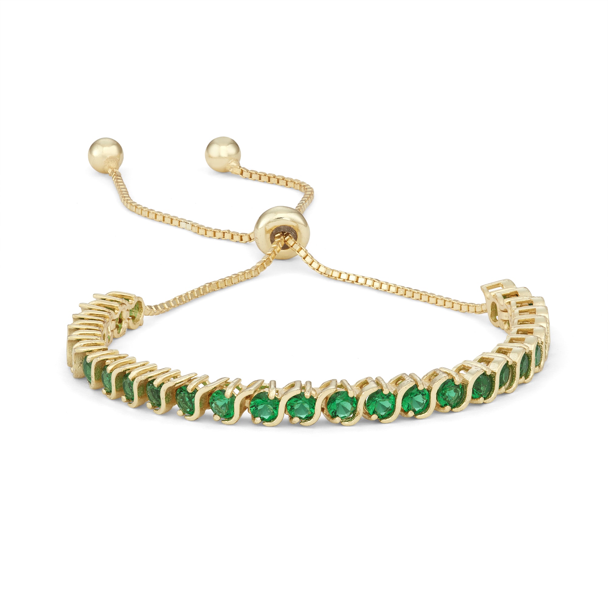 Womens Simulated Green Emerald 14K Gold Over Silver Bolo Bracelet