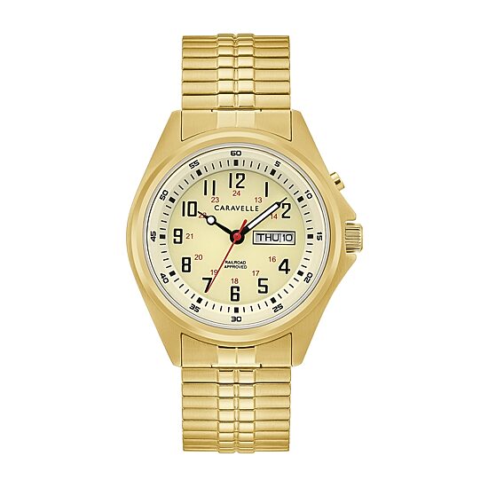 Caravelle Designed By Bulova Mens Gold Tone Stainless Steel Expansion Watch 44c112