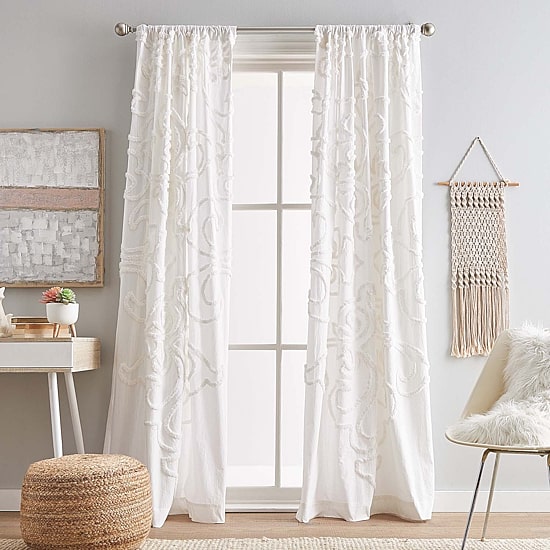 Peri Home Gates Tufted Chenille Rod Pocket Embroidered Light-Filtering Set of 2 Curtain Panel