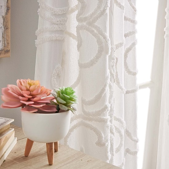Peri Home Gates Tufted Chenille Rod Pocket Embroidered Light-Filtering Set of 2 Curtain Panel