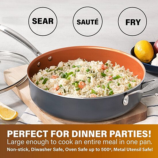 Gotham Steel 5.5-qt. Jumbo Cooker with Tempered Glass Lid