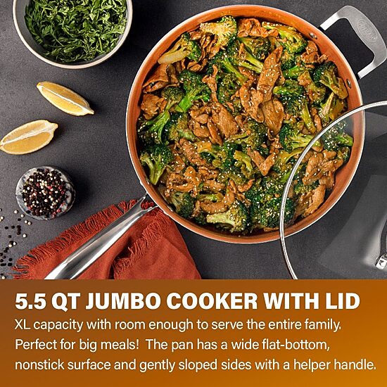 Gotham Steel 5.5-qt. Jumbo Cooker with Tempered Glass Lid