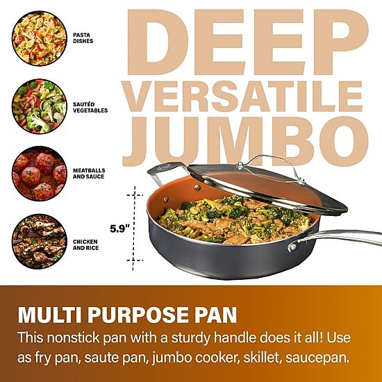 Gotham Steel 5.5-qt. Jumbo Cooker with Tempered Glass Lid