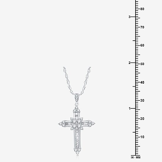 (H-I / I1) Womens 1 CT. T.W. Lab Grown White Diamond 10K Gold Cross 18 Inch Pendant Necklace