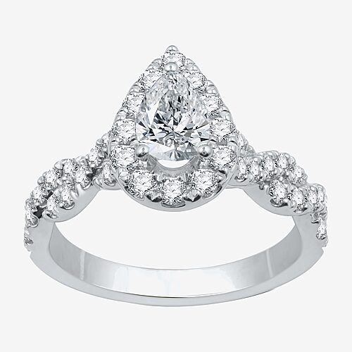 Signature By Modern Bride (H-I / I1) Womens 1 1/4 CT. T.W. Lab Grown White Diamond 10K Gold Pear Side Stone Halo Engagement Ring, 9, White