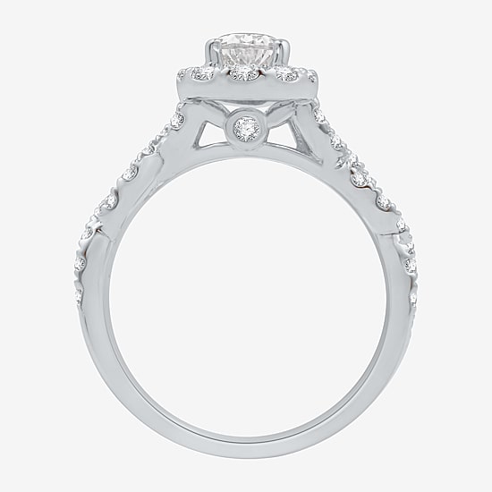 Signature By Modern Bride (H-I / I1) Womens 1 1/4 CT. T.W. Lab Grown White Diamond 10K Gold Pear Side Stone Halo Engagement Ring