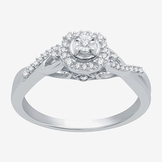 Promise My Love Womens 1/6 CT. T.W. Natural White Diamond Sterling Silver Round Side Stone Halo Promise Ring