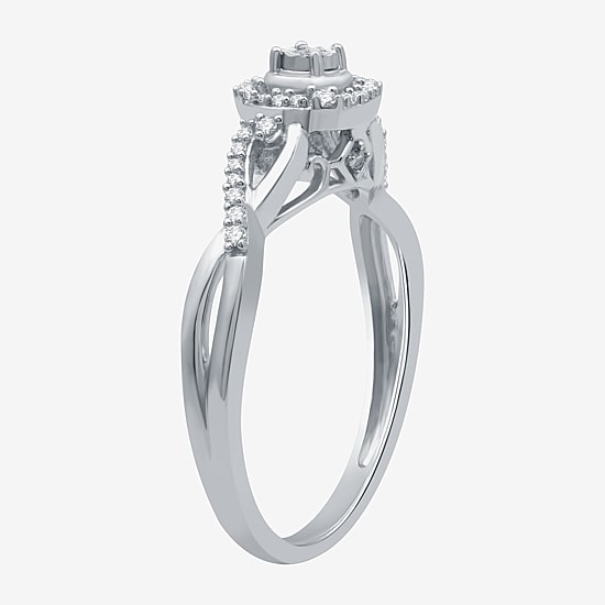 Promise My Love Womens 1/6 CT. T.W. Natural White Diamond Sterling Silver Round Side Stone Halo Promise Ring