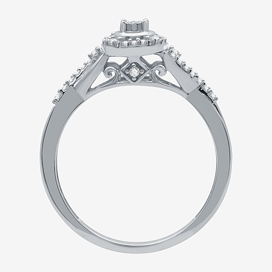 Promise My Love Womens 1/6 CT. T.W. Natural White Diamond Sterling Silver Round Side Stone Halo Promise Ring