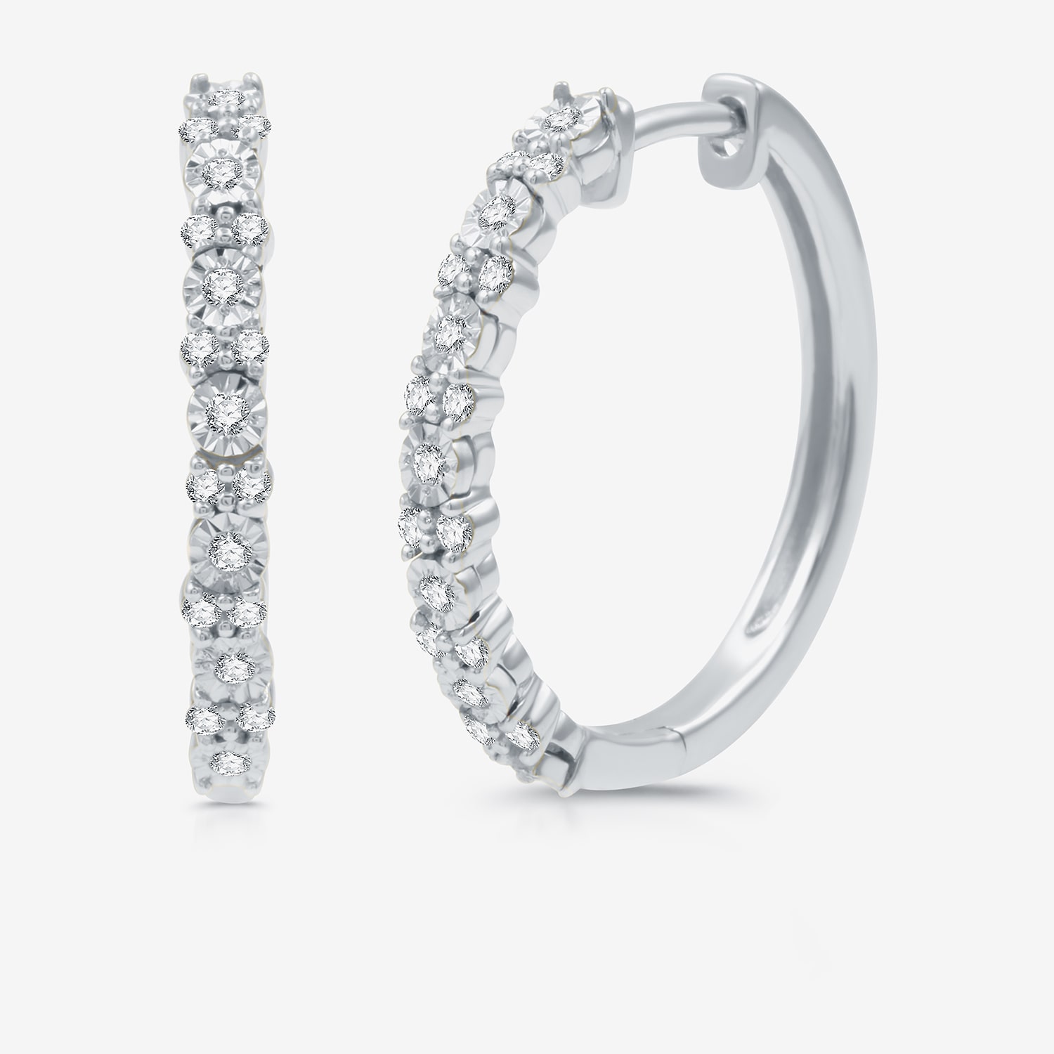 Womens 1/4 CT. T.W. Natural White Diamond Sterling Silver 19.9mm Hoop Earrings