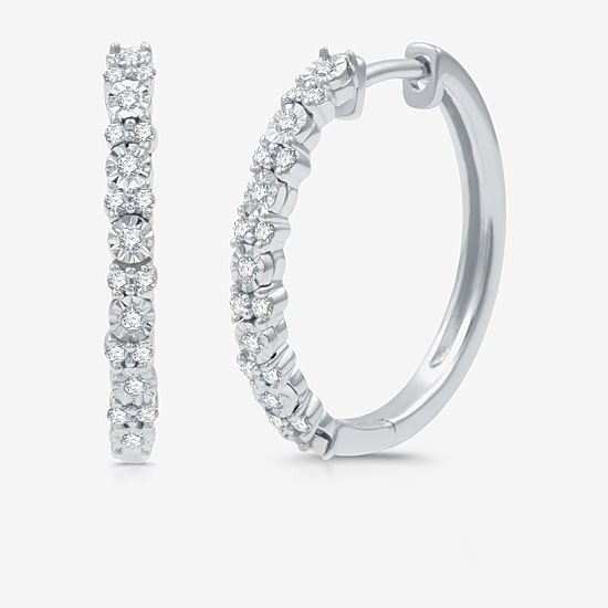 Womens 1/4 CT. T.W. Natural White Diamond Sterling Silver 19.9mm Hoop Earrings