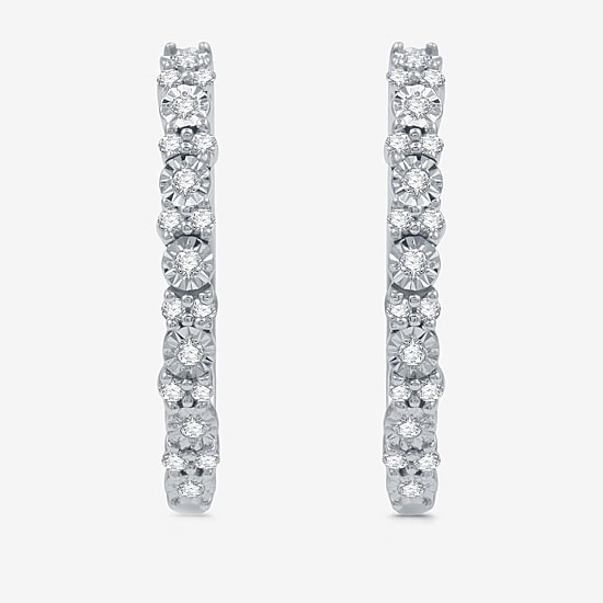 Womens 1/4 CT. T.W. Natural White Diamond Sterling Silver 19.9mm Hoop Earrings