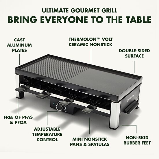 GreenPan Electrics Healthy Ceramic Nonstick, 3-in-1 Reversible Grill, Griddle & Raclette