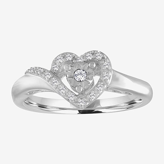 Promise My Love Womens 1/10 CT. T.W. Natural White Diamond Sterling Silver Heart Promise Ring