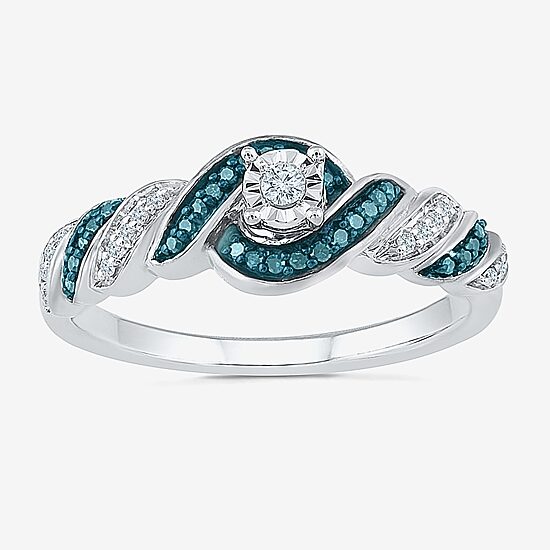 Promise My Love Womens 1/6 CT. T.W. Natural Blue Diamond Sterling Silver Round Side Stone Promise Ring