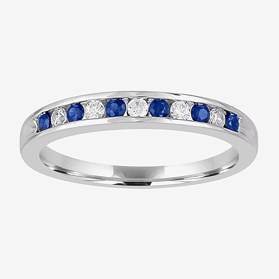 Modern Bride Gemstone Womens 2MM 1/8 CT. T.W. Genuine Blue Sapphire 10K Gold Wedding Band