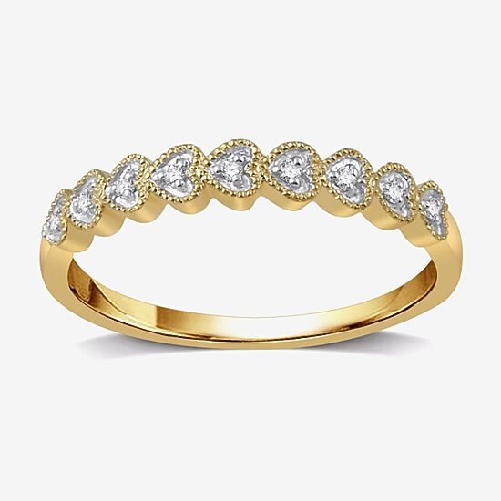 Womens Diamond Accent Natural White Diamond 10K Gold Heart Wedding Band