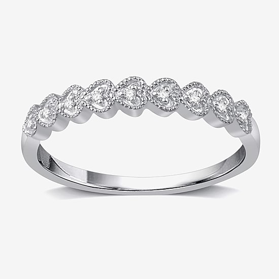 Womens Diamond Accent Natural White Diamond 10K Gold Heart Wedding Band