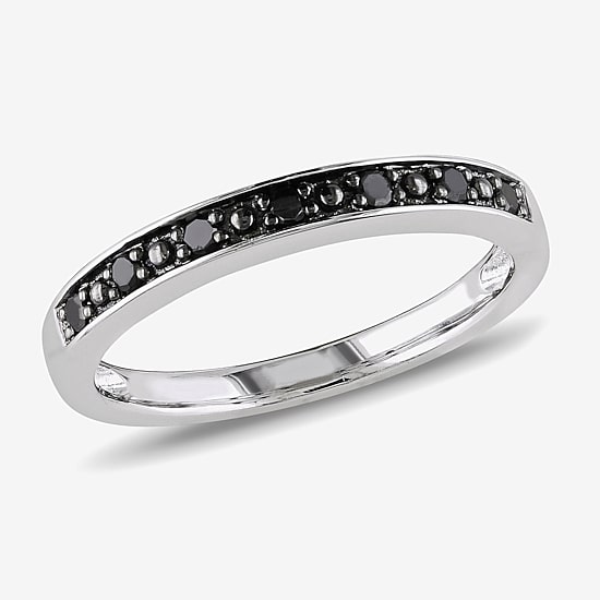 Midnight Black Womens 2MM 1/10 CT. T.W. Natural Black Diamond Sterling Silver Wedding Band