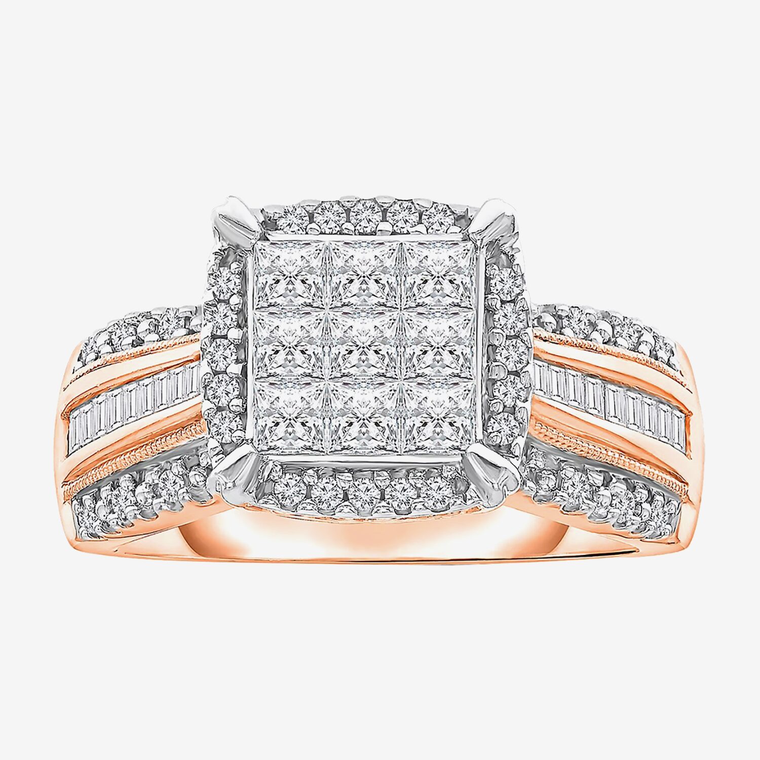 Womens 1 CT. T.W. Natural White Diamond 10K Gold Cushion Halo Engagement Ring