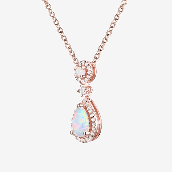 Womens Gemstone 14K Rose Gold Over Silver Pear Pendant Necklace