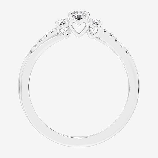(G-H / Si1-Si2) Womens 1/3 CT. T.W. Lab Grown White Diamond Sterling Silver Side Stone 3-Stone Promise Ring
