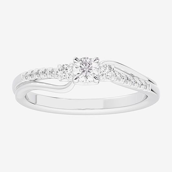 (G-H / Si1-Si2) Womens 1/3 CT. T.W. Lab Grown White Diamond Sterling Silver Side Stone 3-Stone Promise Ring