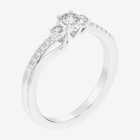 (G-H / Si1-Si2) Womens 1/3 CT. T.W. Lab Grown White Diamond Sterling Silver Side Stone 3-Stone Promise Ring