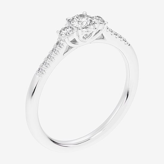 (G-H / Si1-Si2) Womens 1/3 CT. T.W. Lab Grown White Diamond Sterling Silver Side Stone 3-Stone Promise Ring