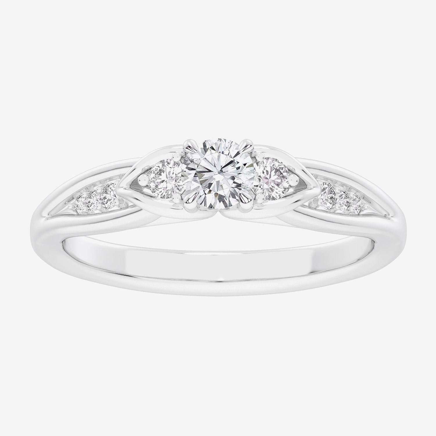 G-H / Si1-Si2) Womens 1/3 CT. T.W. Lab Grown White Diamond Sterling Silver Side Stone 3-Stone Promise Ring
