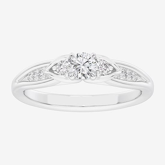 (G-H / Si1-Si2) Womens 1/3 CT. T.W. Lab Grown White Diamond Sterling Silver Side Stone 3-Stone Promise Ring