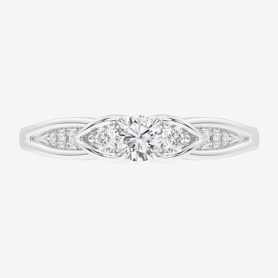 (G-H / Si1-Si2) Womens 1/3 CT. T.W. Lab Grown White Diamond Sterling Silver Side Stone 3-Stone Promise Ring