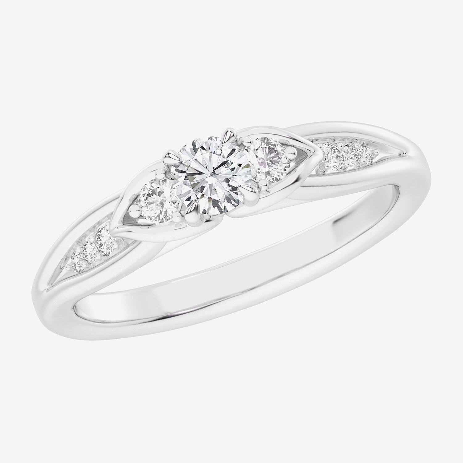 G-H / Si1-Si2) Womens 1/3 CT. T.W. Lab Grown White Diamond Sterling Silver Side Stone 3-Stone Promise Ring