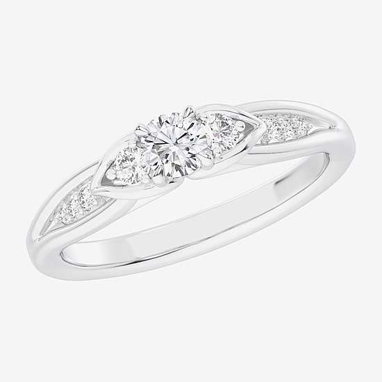 (G-H / Si1-Si2) Womens 1/3 CT. T.W. Lab Grown White Diamond Sterling Silver Side Stone 3-Stone Promise Ring