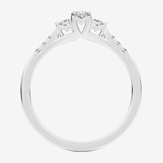 (G-H / Si1-Si2) Womens 1/3 CT. T.W. Lab Grown White Diamond Sterling Silver Side Stone 3-Stone Promise Ring