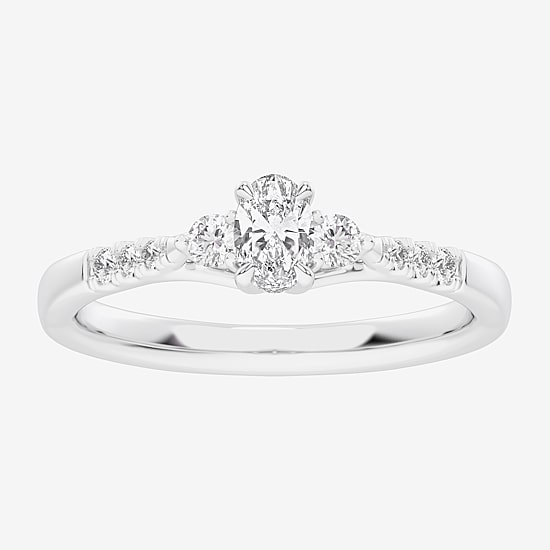 (G-H / Si1-Si2) Womens 1/3 CT. T.W. Lab Grown White Diamond Sterling Silver Side Stone 3-Stone Promise Ring