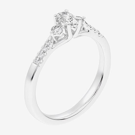 (G-H / Si1-Si2) Womens 1/3 CT. T.W. Lab Grown White Diamond Sterling Silver Side Stone 3-Stone Promise Ring